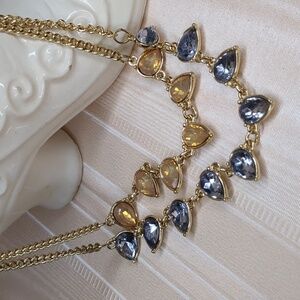 Vintage Layered Necklace Peach Opal & Periwinkle Blue Faceted Crystals